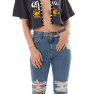 Furst Of A Kind LF Stores Upcycled Vintage Corona Tshirt Pearl Chain Trim Top